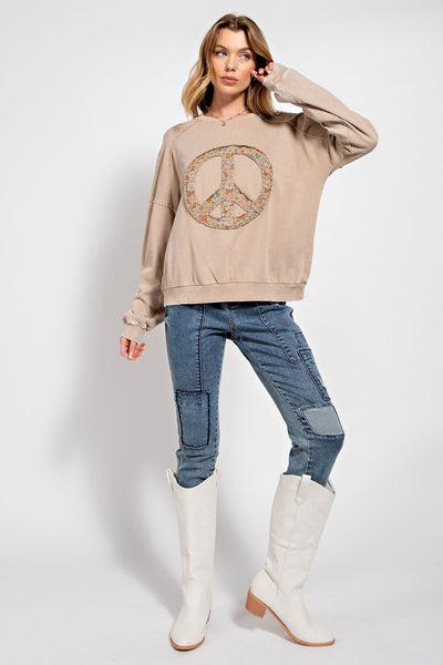 Peace Sign Washed Terry Pullover