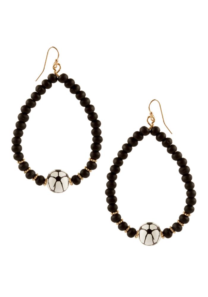 Wood Baseball Teardrop Earring