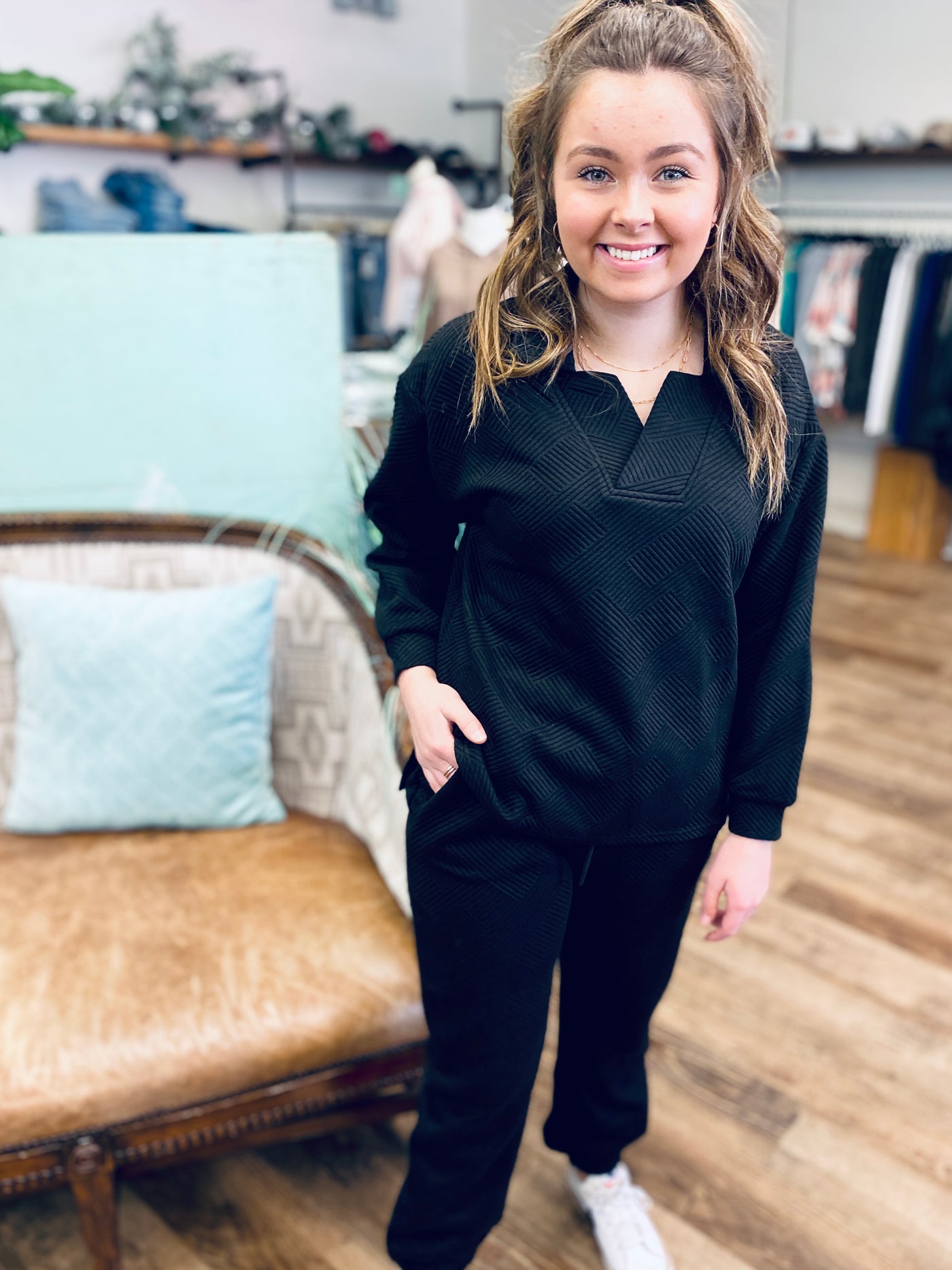 Maria Textured Collared Top