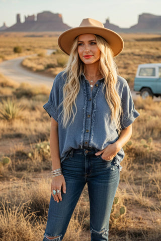 Frannie Denim Button Top