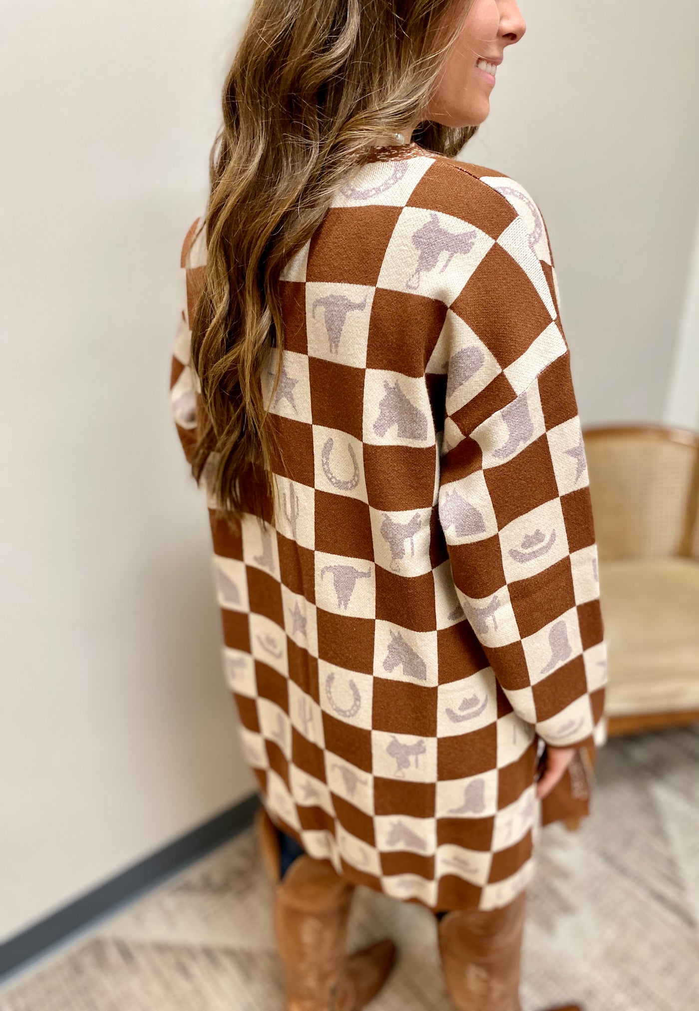 Delilah Checkered Pattern Cardigan