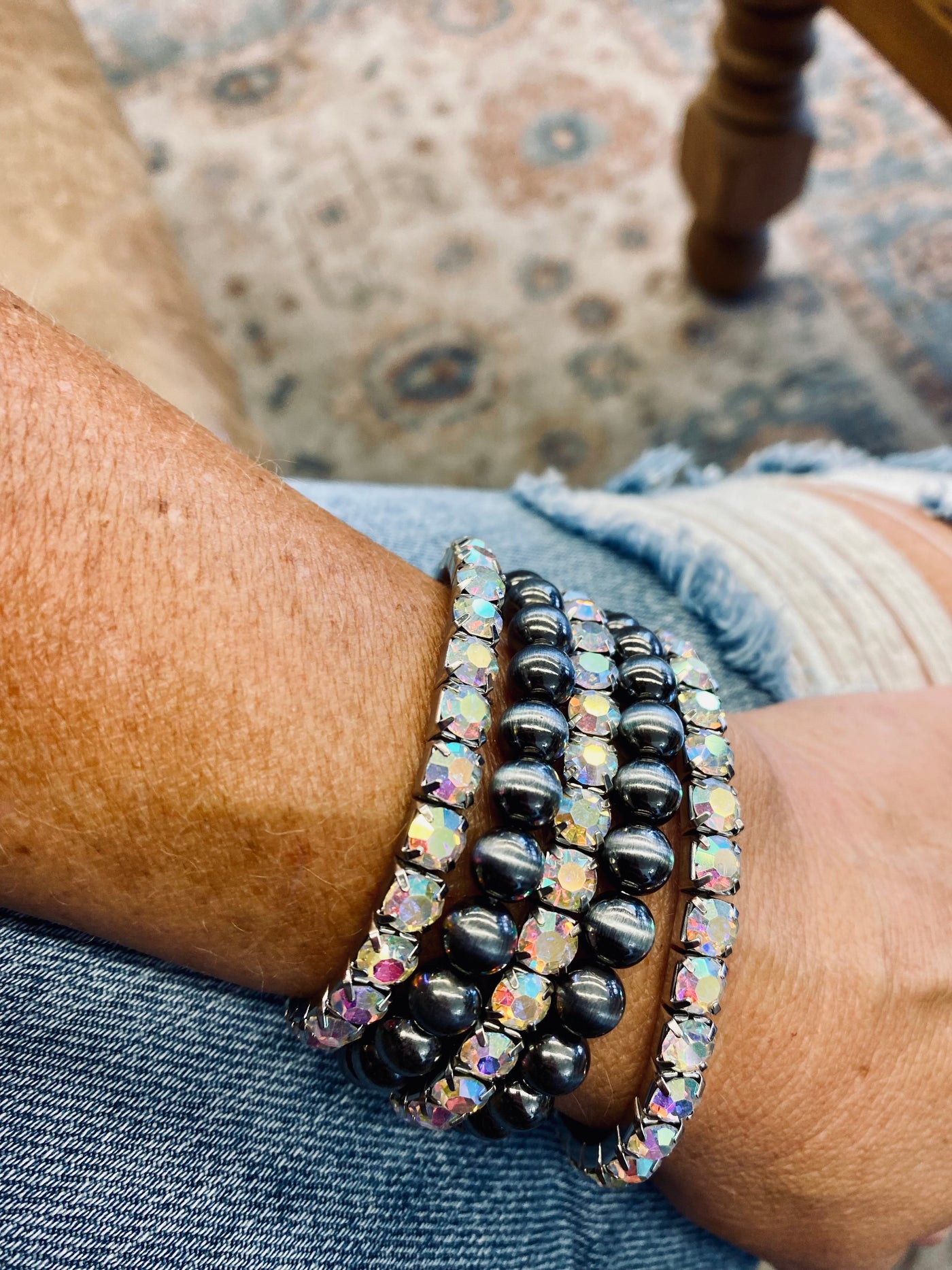 Bead & Rhinestone Stretch Bracelet