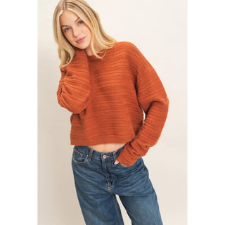 Hunt Club rust textured knit cropped crew neck sweater for women