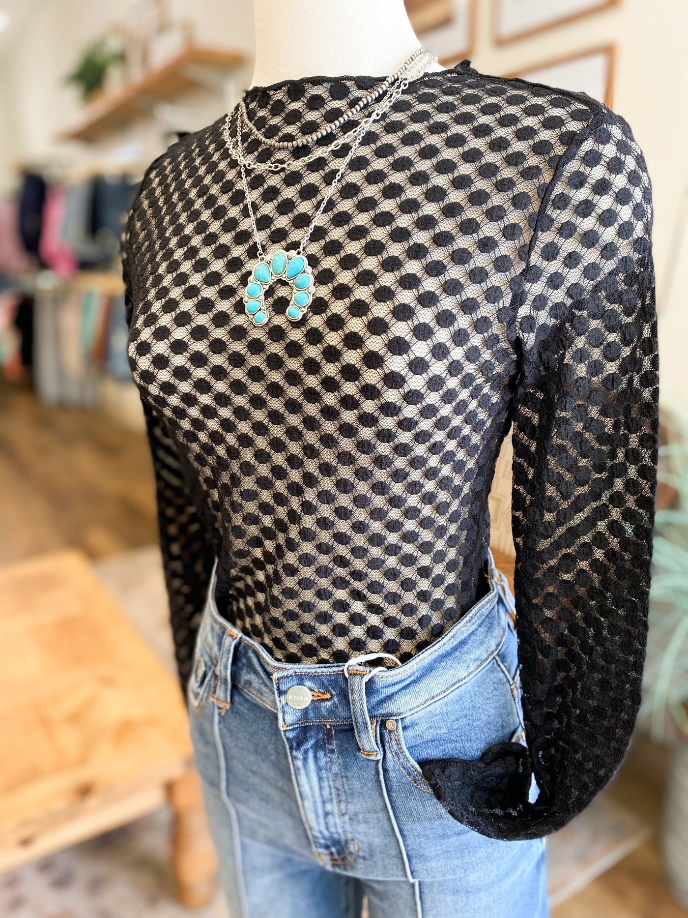 Swiss Dot Mesh Top