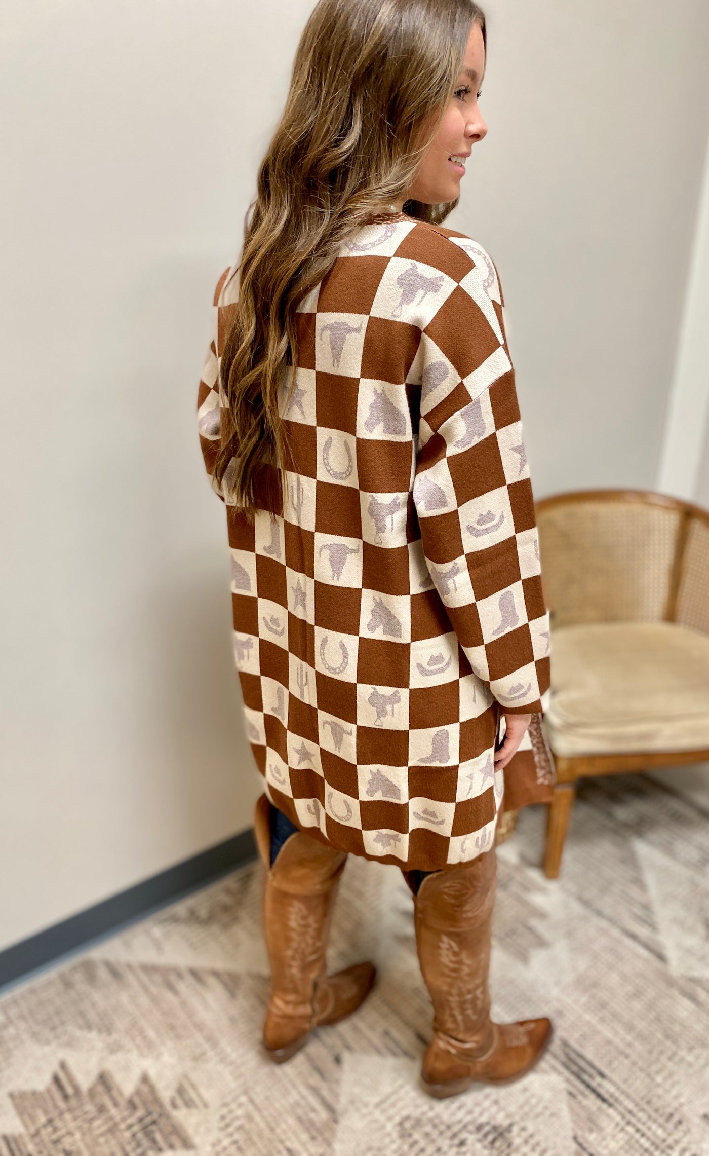 Delilah Checkered Pattern Cardigan