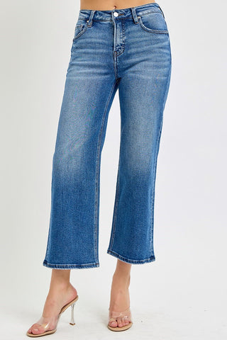 Good Company mid rise tummy control cropped wide leg jeans in medium wash denim