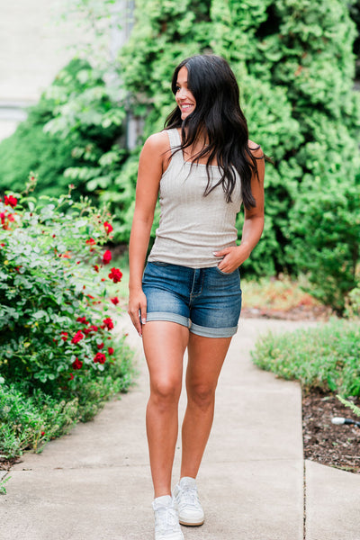amy ribbed tank tan