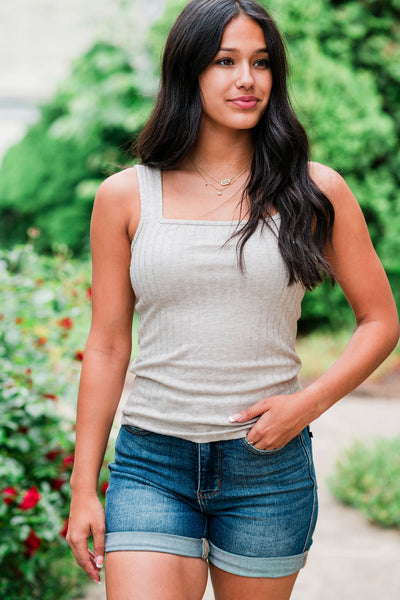 amy ribbed tank tan front