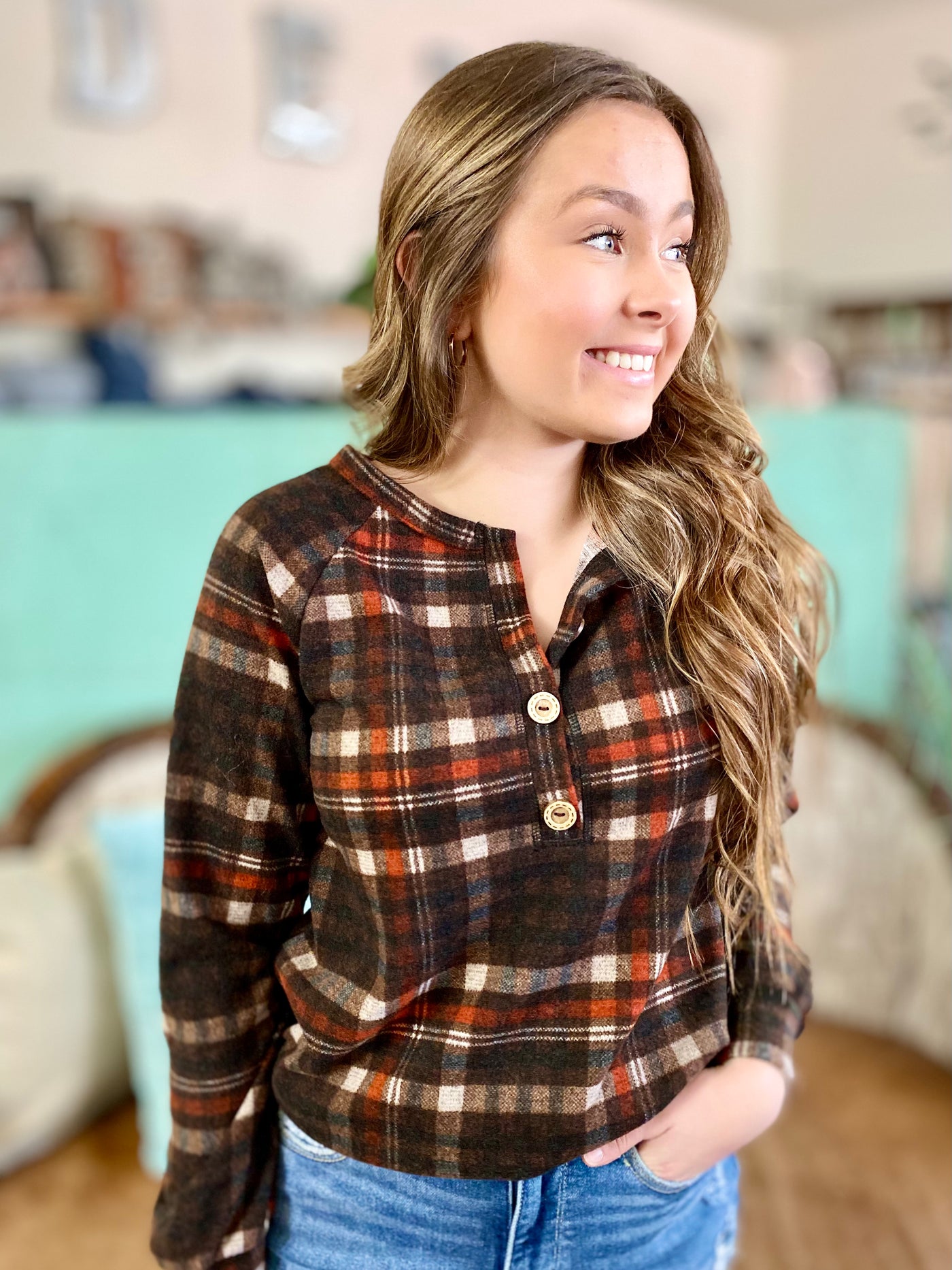 Natalia Long Sleeve Plaid Top