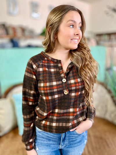 Natalia Long Sleeve Plaid Top