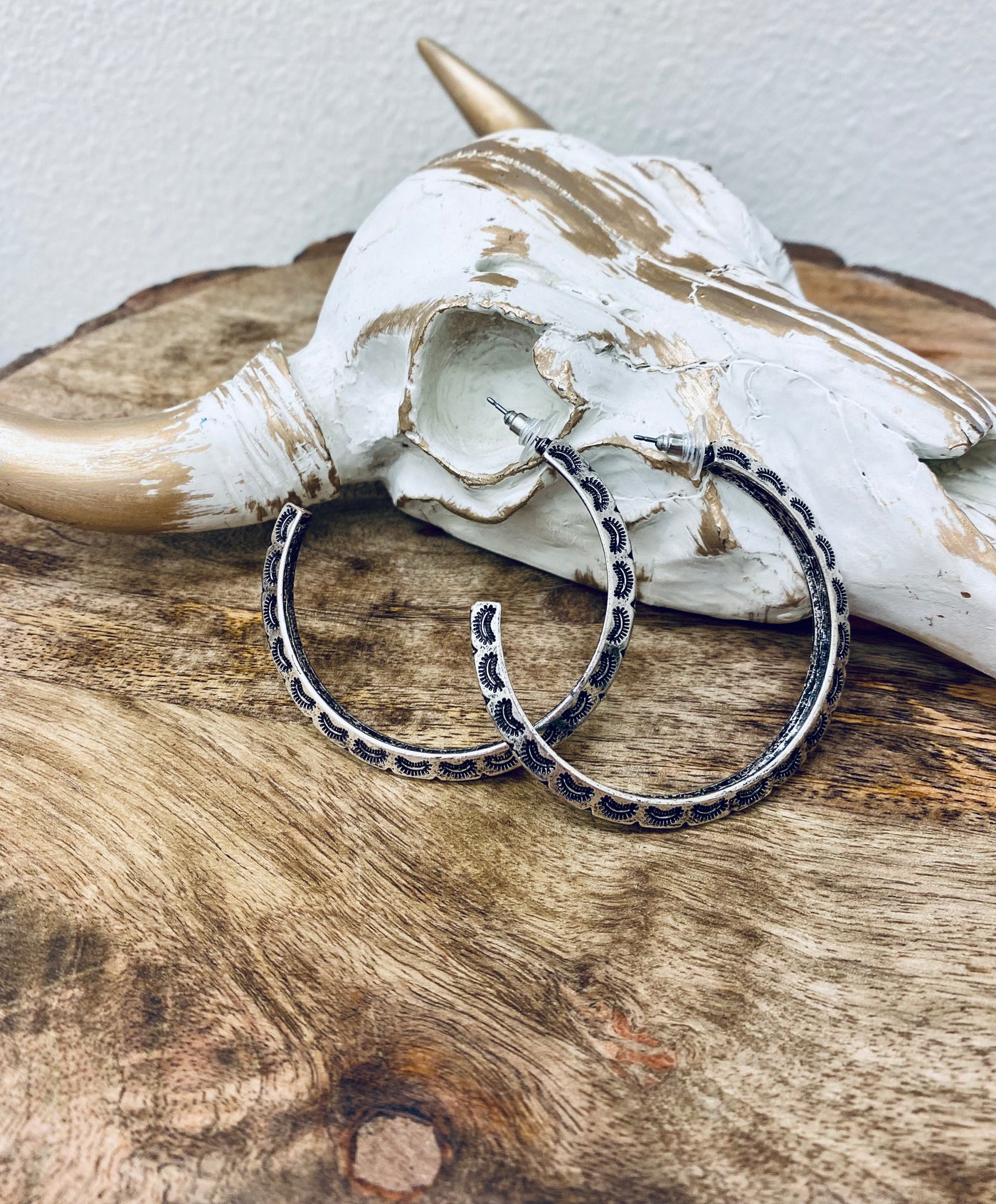 Western Stamped Hoops  Earrings