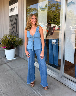 Ruffled Denim Tank