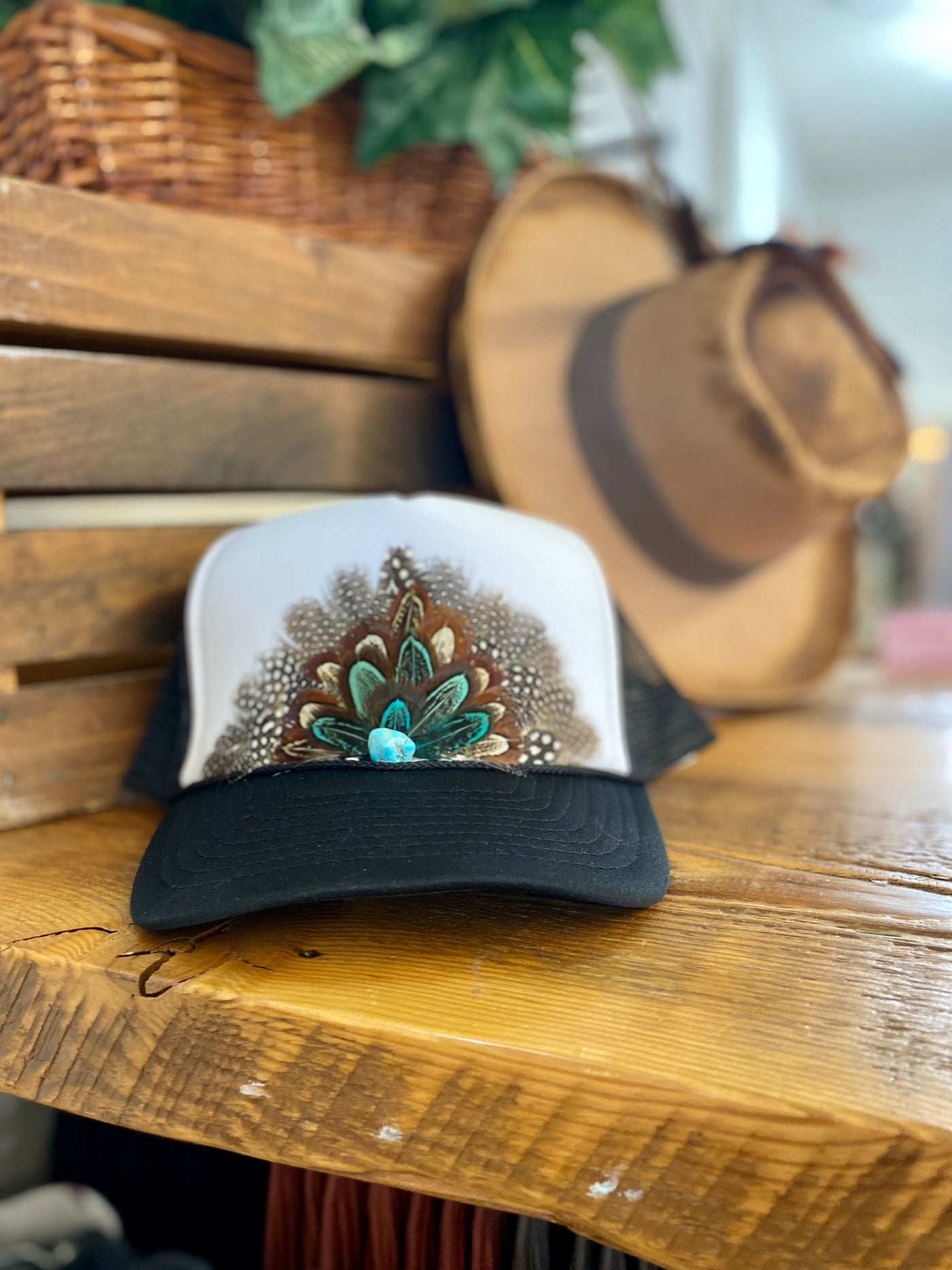 Feather Crown Western Retro Trucker Hat