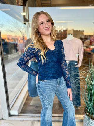 Navy lacy long sleeve top 