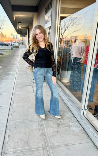 Black long sleeve  lace top 