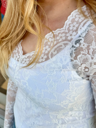 Close up of a white lace top 