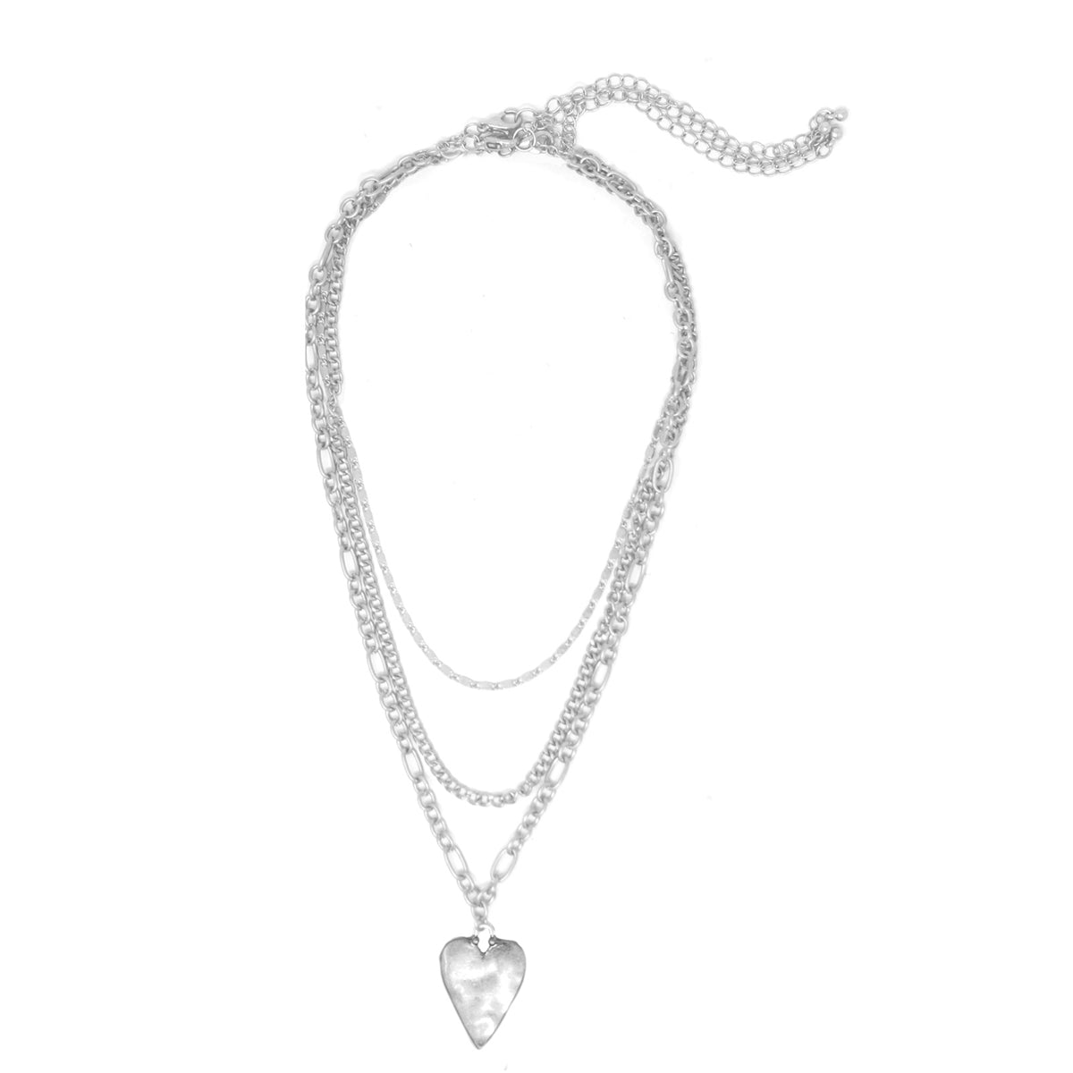 Worn Silver Heart Layered Necklace