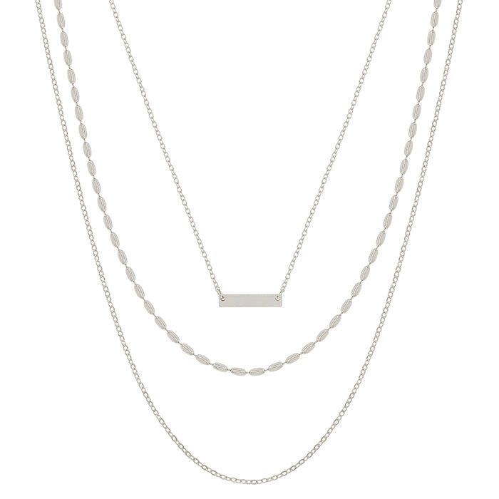 Silver Bar and Textured Chain Necklace