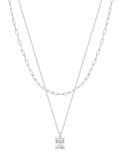 Chain Layered with Crystal Pendant Necklace