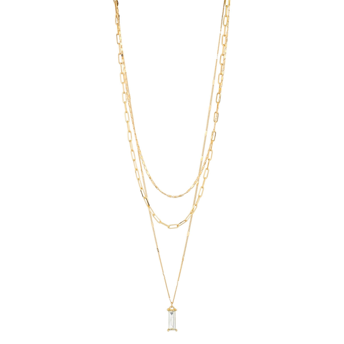 Layered Gold Chain with Crystal Charm Necklace