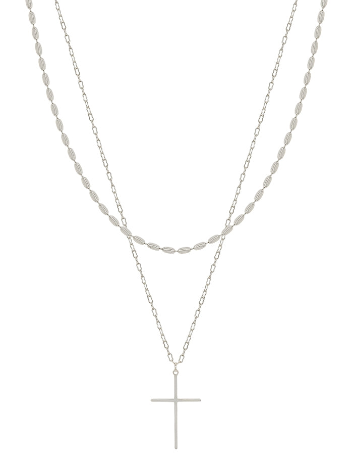 Chain Layered Thin Cross Necklace
