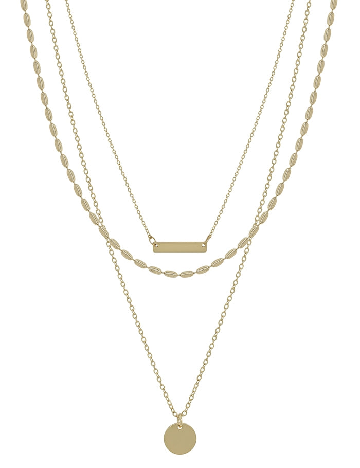 Triple Layered with Bar Charm Necklace