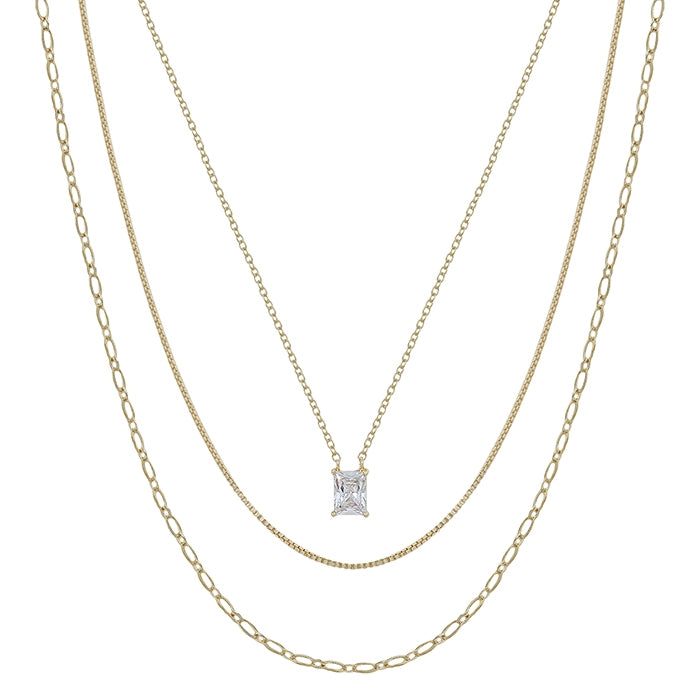 Layered Chain with Square Charm Necklace