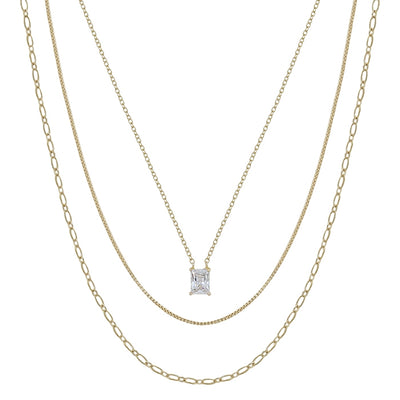 Layered Chain with Square Charm Necklace