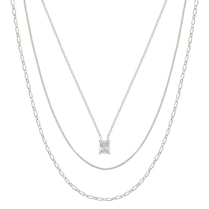 Layered Chain with Square Charm Necklace