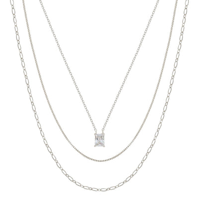 Layered Chain with Square Charm Necklace