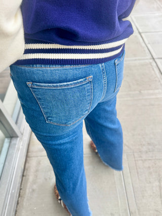 Sundown high rise tummy control straight leg jeans with raw hem
