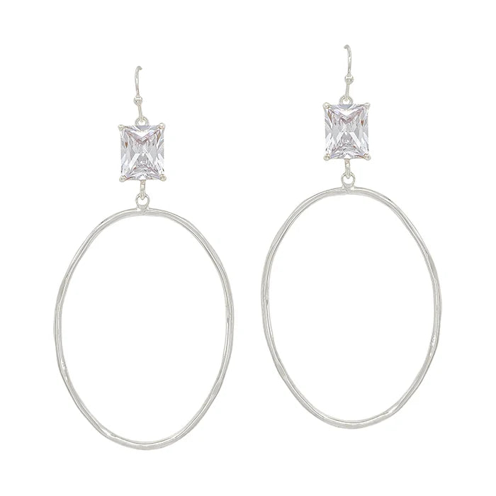 Crystal Oval Earring Silver