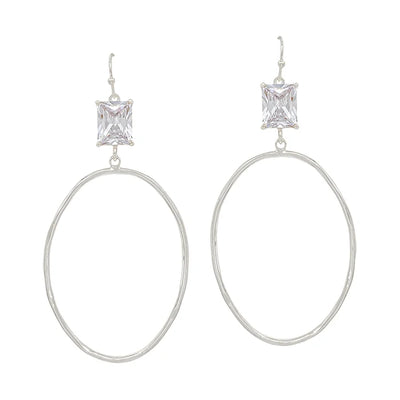 Crystal Oval Earring Silver