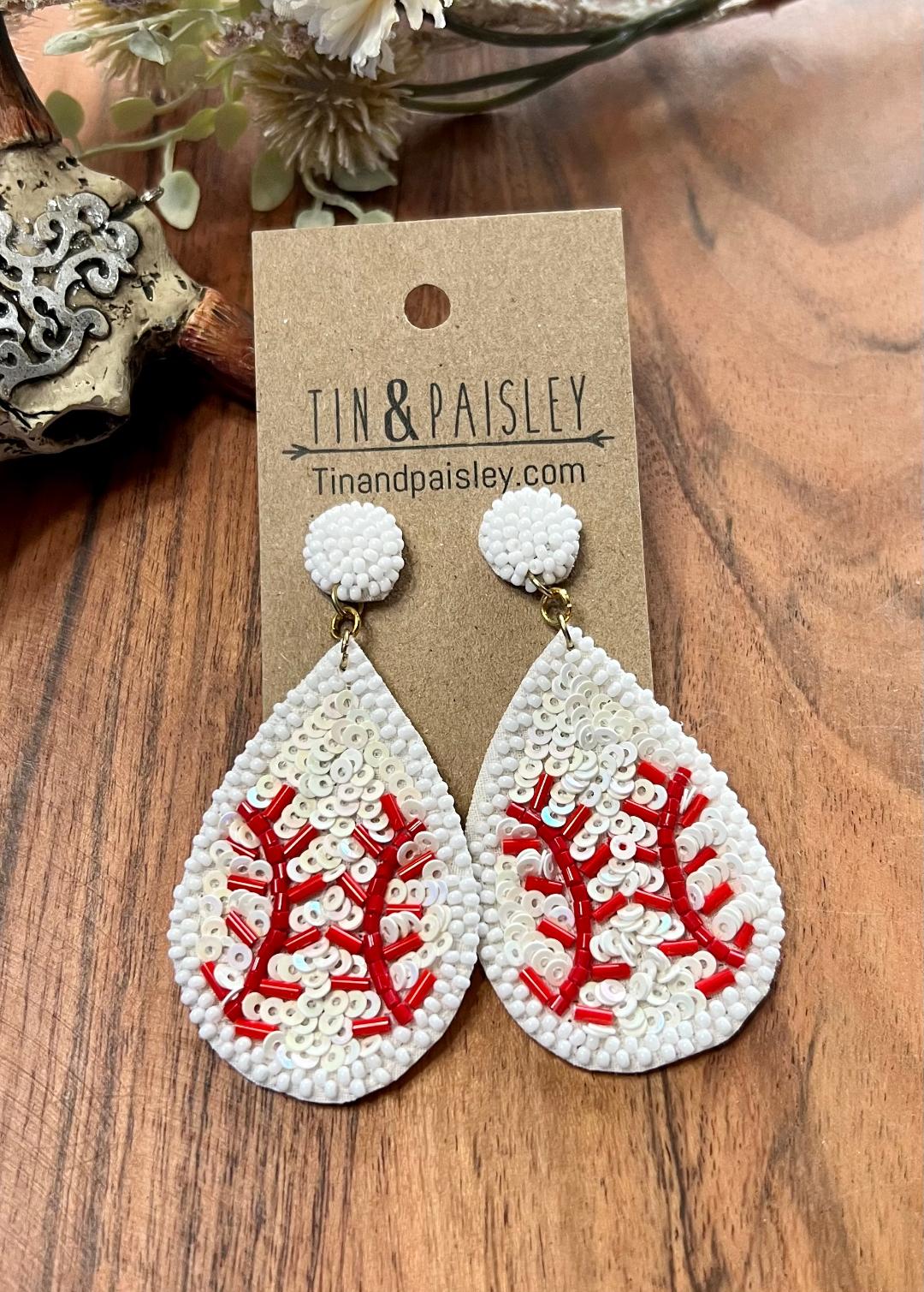 Baseball Beaded Dangle Earring