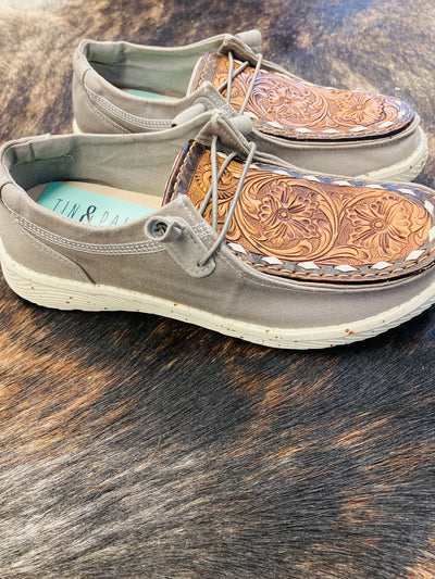 Leather Tooled Slip On Shoe